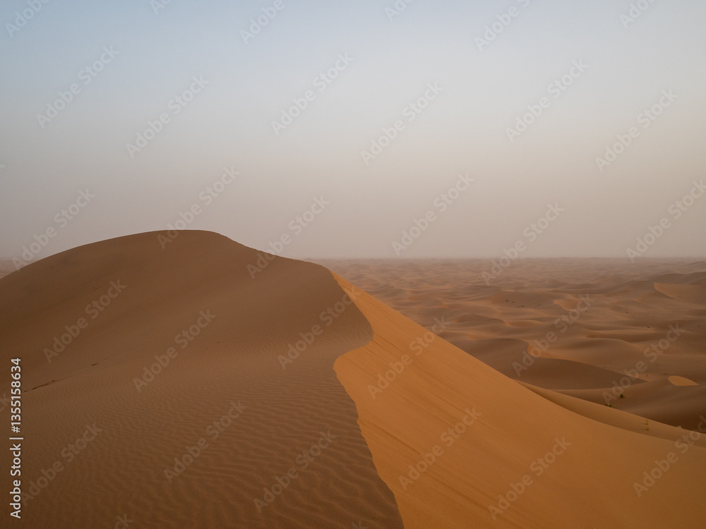 Erg Chegaga sand dune over the sea of sand, Sahara desert, Morocco