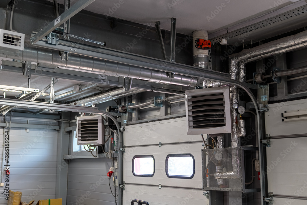 Air heating system for industrial premises, new technologies. pressure regulators and manometers with a system of radiators at the gate