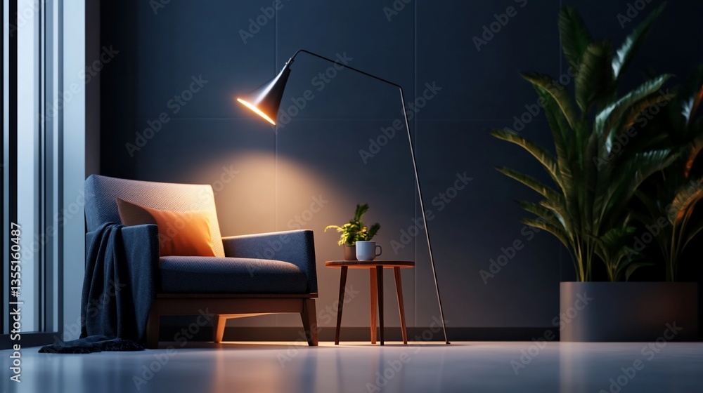 Serene illuminated indoor retreat showcasing a reading nook ambiance Serene illuminated indoor retreat showcasing a reading nook ambiance