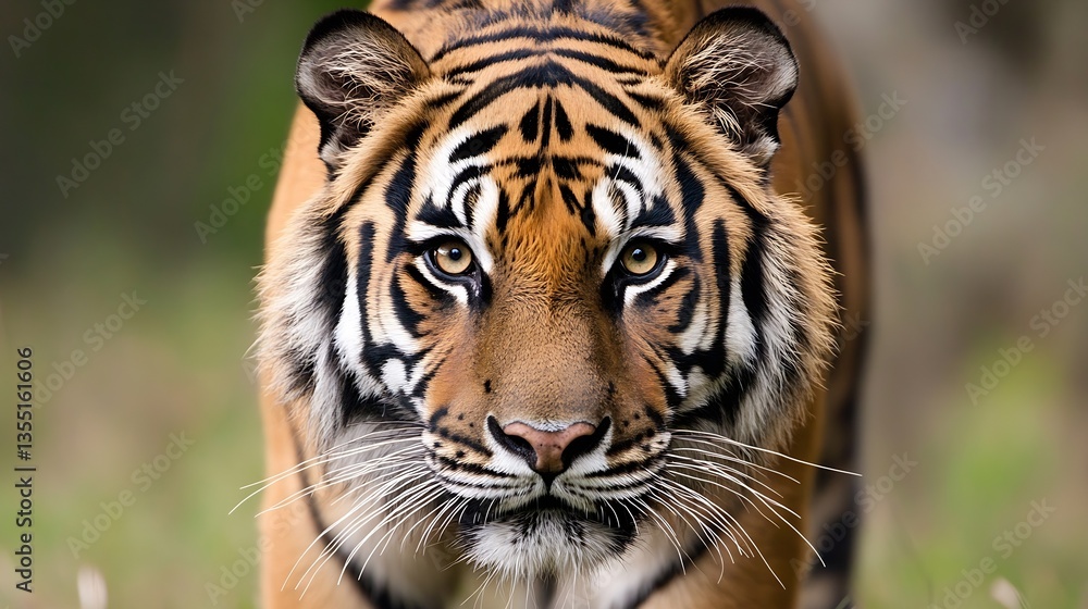 Obraz premium Majestic CloseUp of a Tiger Staring Intently into the Camera : Generative AI