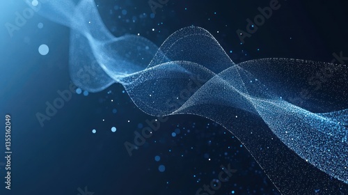 Abstract blue wave particles flowing.