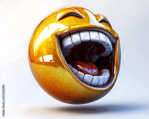 Happy laughing emoticon 3D render.