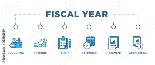 FISCAL YEAR banner web icon vector illustration concept for product and service quality inspection with an icon of budgeting , revenue, audit, calendar, statementm, accounting, 