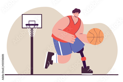 Basketball player with prosthetic leg vector illustration