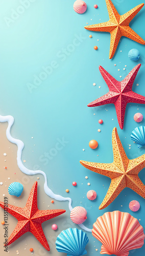 colorful seashells starfish decorate modern designs summer holidays posters various vector templates