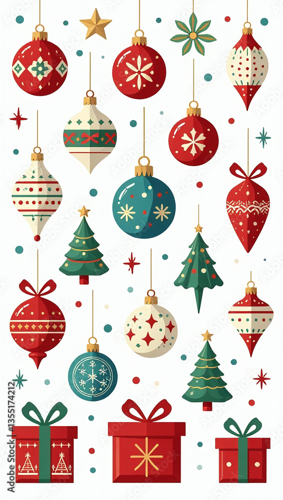 decorative christmas elements scrapbooking crafts include ornaments presents festive motifs various colors decorative christmas elements scrapbooking crafts include ornaments presents festive motifs various colors