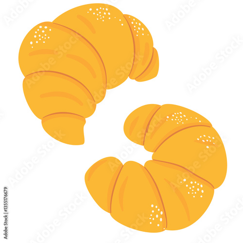 Flat vector illustration in a simple style. Cute croissants on white background . Vector illustration