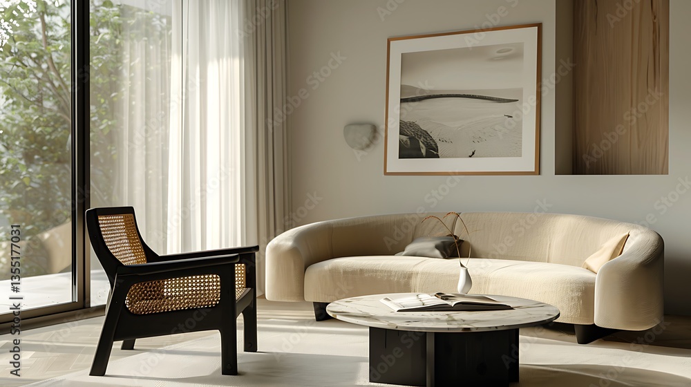 Fototapeta premium Modern Luxury Home Interior Bedroom Design with Mockup Frame , Wall Poster (3d Render)