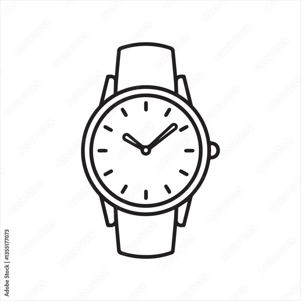 Wristwatch Outline Vector Illustration,Minimalist Watch Line Art Design,Classic Wristwatch Icon in Black and White,Hand Drawn Watch with Hour and Minute Hands,Simple Analog Watch Sketch Wristwatch Outline Vector Illustration,Minimalist Watch Line Art Design,Classic Wristwatch Icon in Black and White,Hand Drawn Watch with Hour and Minute Hands,Simple Analog Watch Sketch