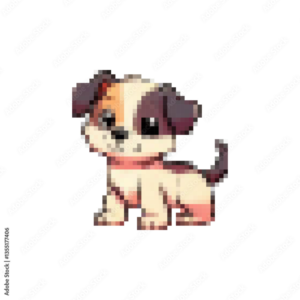 Fototapeta premium Pixel images of cartoon puppies. Colorful funny puppies. Retro images of animals. Puppies for the soul and mood