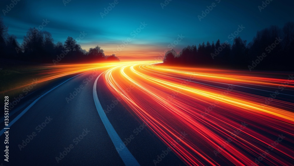 Night Road with Light Trails Night Road with Light Trails