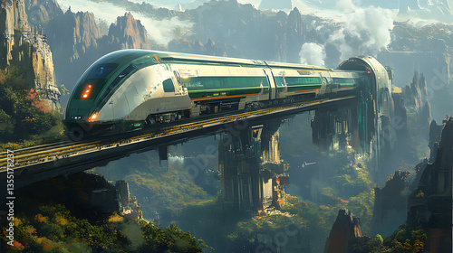 Wallpaper Mural A high-speed AI train smoothly gliding through a cybernetic landscape. Torontodigital.ca