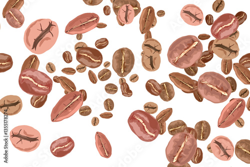 a collection of several types of coffee beans scattered without a background