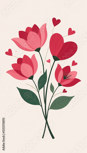 ion bouquet flowers valentine day love concept greeting card poster banner lovely romantic background flat cartoon vector