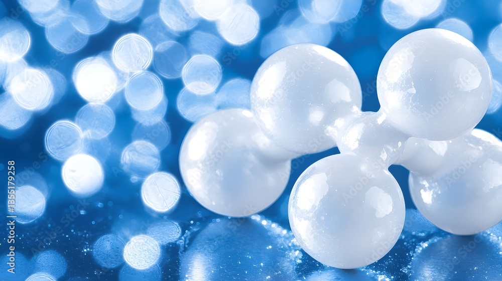 Detailed Closeup of a White Molecular Structure with Bokeh Effect and Blue Background Detailed Closeup of a White Molecular Structure with Bokeh Effect and Blue Background