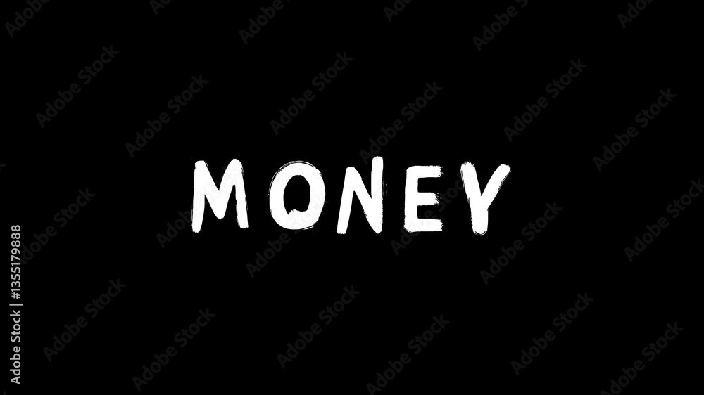 Animated white word of title “Money” in a sloppy font on a green screen on black background Animated white word of title “Money” in a sloppy font on a green screen on black background