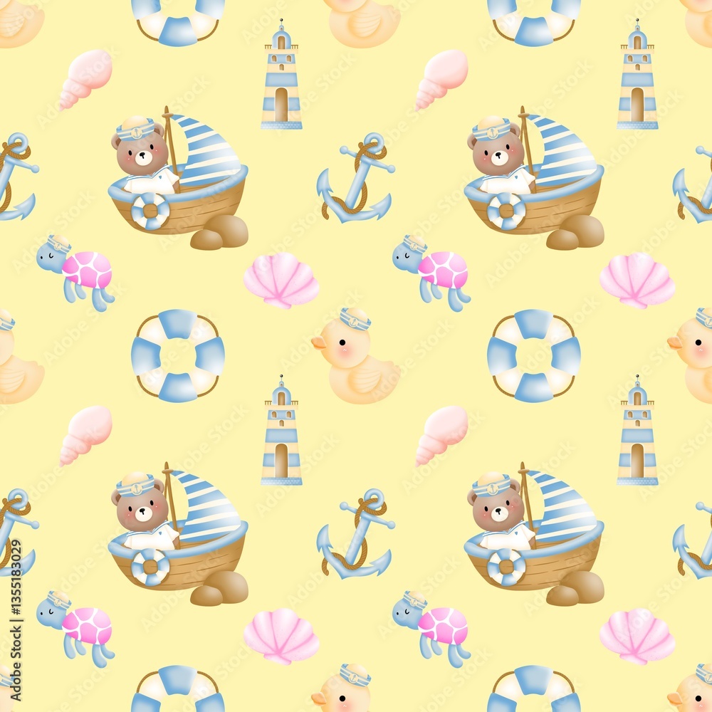 Nautical Teddy Bear Seamless Pattern Nautical Teddy Bear Seamless Pattern