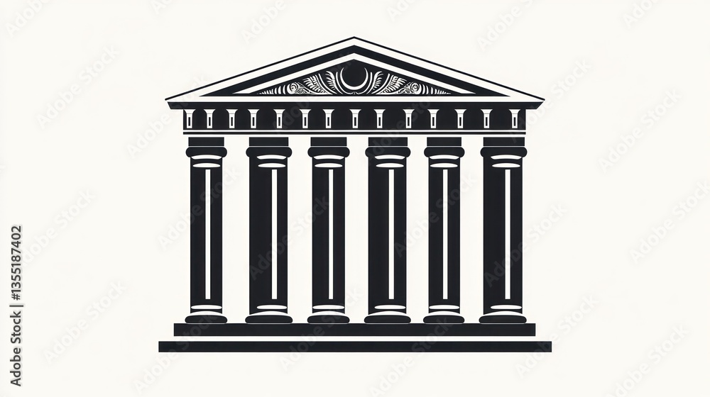 Fototapeta premium Ancient Greek Temple Icon, Front View, Simple Design, Stock Image