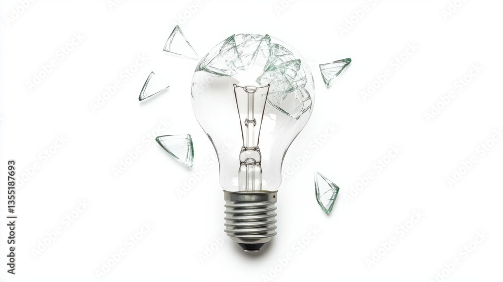 Shattered Lightbulb on White Background A Concept of Failure and Lost Ideas Shattered Lightbulb on White Background A Concept of Failure and Lost Ideas