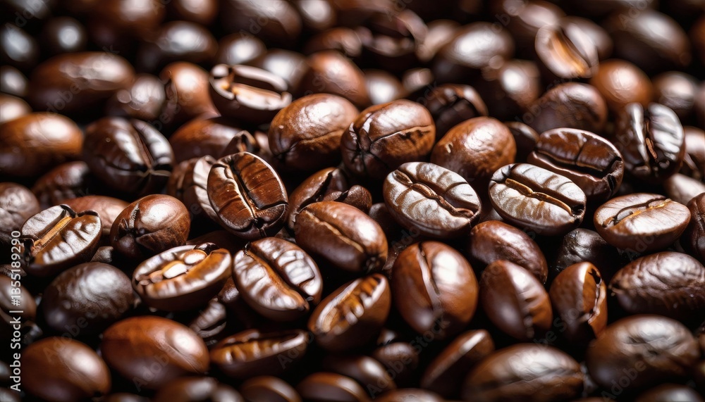 Close-up of roasted coffee beans with rich texture and dark aroma Close-up of roasted coffee beans with rich texture and dark aroma