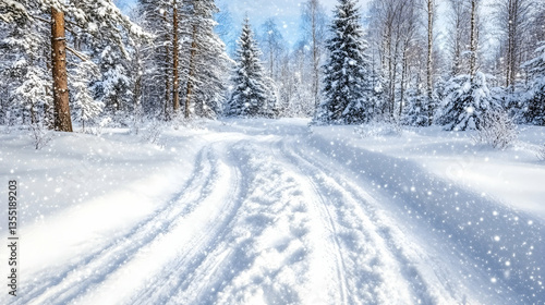 Wallpaper Mural Snowy Forest Path Sunlight (1) Torontodigital.ca