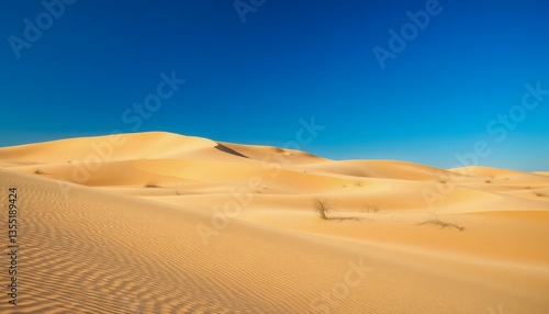 Sand Dune Landscape Under Blue Sky with Natural Desert Scenery