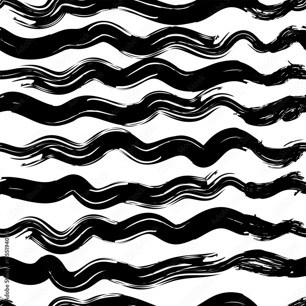 black and white dry brush seamless pattern with handpainted waves brushstrokes black and white dry brush seamless pattern with handpainted waves brushstrokes