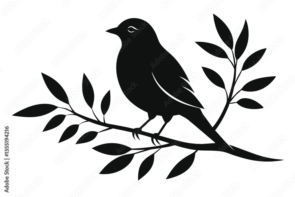 Fototapeta premium Bird Silhouette on Branch Minimalist Design of Wildlife, Nature, and Ornithology