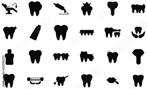 Dental Icon Set Black Silhouette Dentistry Symbols for Healthcare