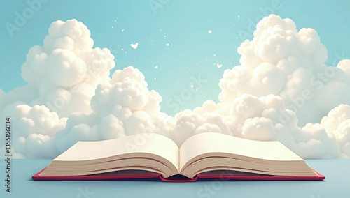 clouds open book illustration featuring dreamy