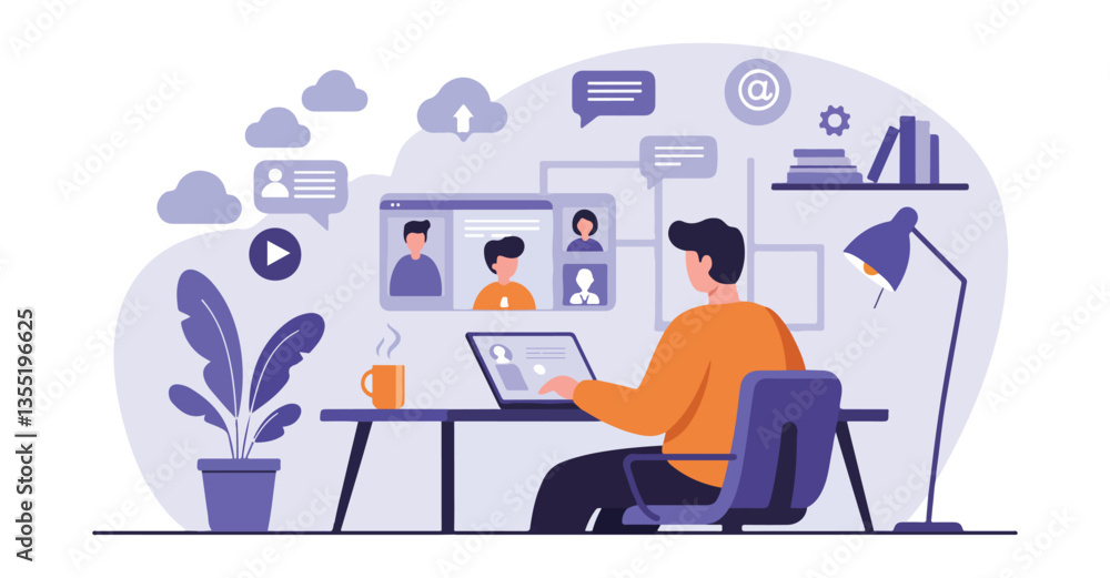 Virtual Office And Remote Work Lifestyle Illustration. Virtual Office And Remote Work Lifestyle Illustration.