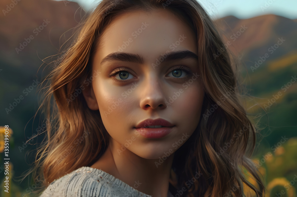 Realistic selfie of beautiful cute girl with bright smile in scenic background Realistic selfie of beautiful cute girl with bright smile in scenic background