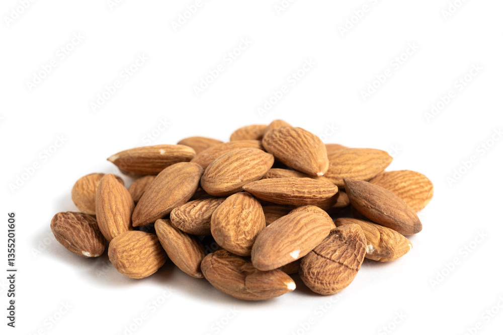 Almond nuts isolated on white background. Closeup. Almond nuts isolated on white background. Closeup.