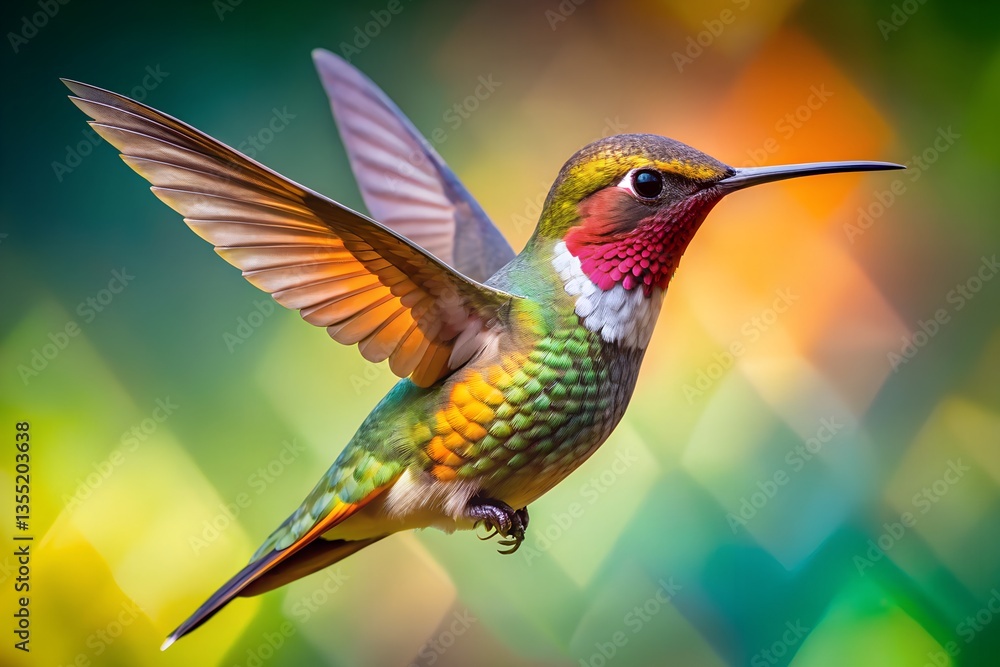 Obraz premium A hummingbird with abstract, triangular wing patterns.