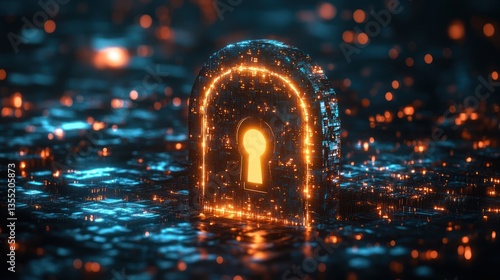 Glowing keyhole digital security concept.
