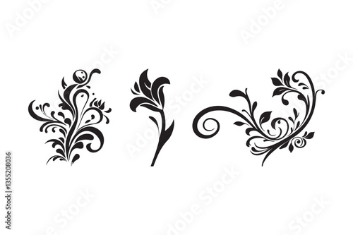 Floral Ornament Vector Elegant Black Swirl Design Clipart