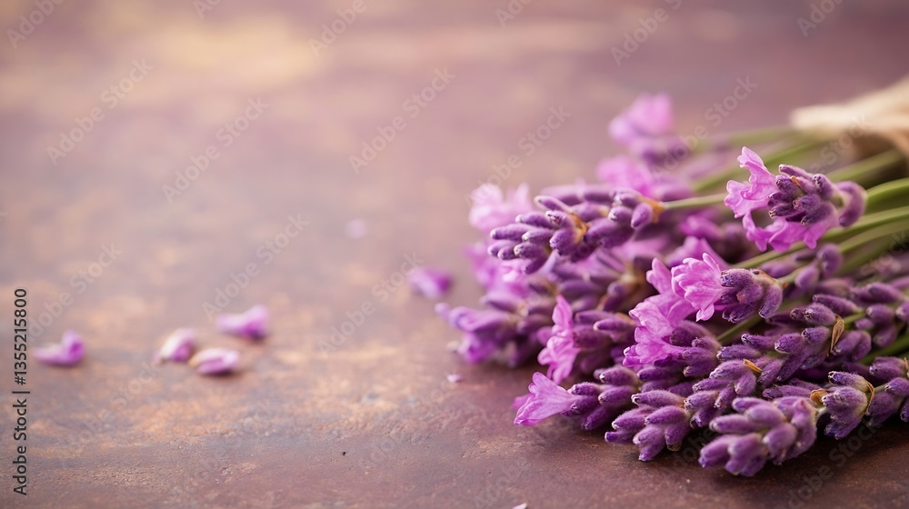 Obraz premium Freshly cut lavender bouquet beautifully arranged on a textured background evoking a sense of calmness : Generative AI