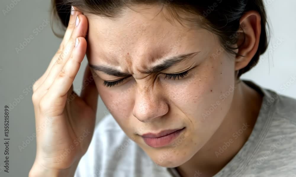 Young woman experiencing pain and discomfort indoors Young woman experiencing pain and discomfort indoors