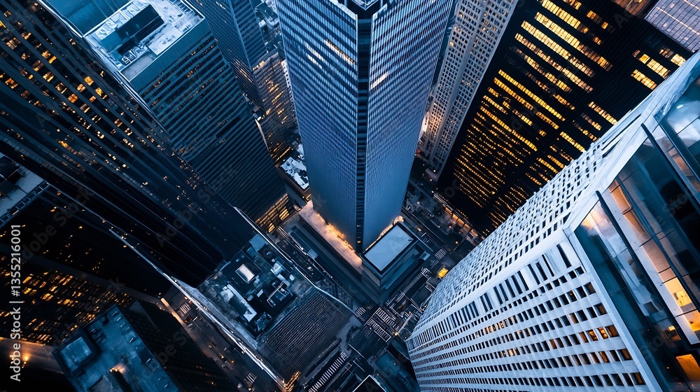 Fototapeta premium Aerial View of Skyscrapers in a Bustling Modern City at Night : Generative AI