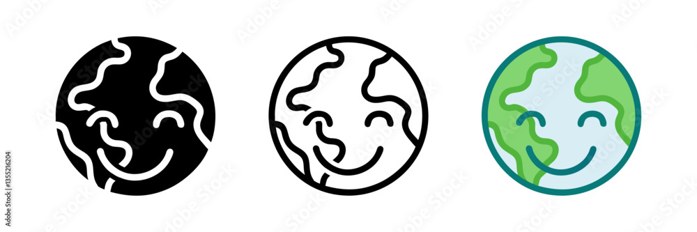 Fototapeta premium Smiling Planet Icon Set for Environmental Awareness and Earth Care