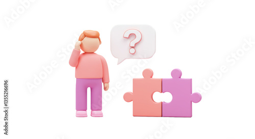 Naklejka Isolated Problem Solving Concept with Puzzles and Thinking Man