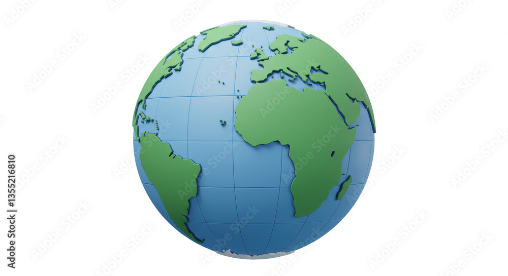Isolated 3D Earth Globe with Detailed Continents Isolated 3D Earth Globe with Detailed Continents
