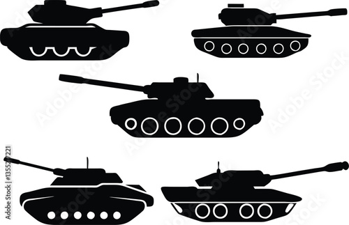 Tank Silhouettes Vector Set – Military Army War Machines Clipart