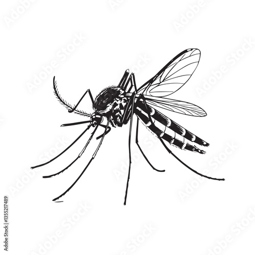 Close-up of a mosquito sucking blood on a white background