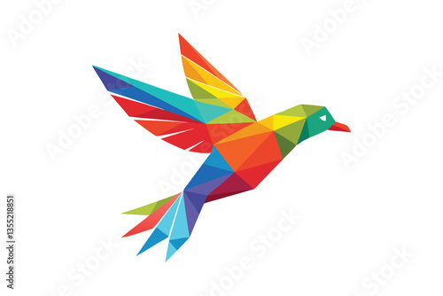 Colorful Geometric Bird Illustration, Polygonal Design, Wildlife Art on White Background