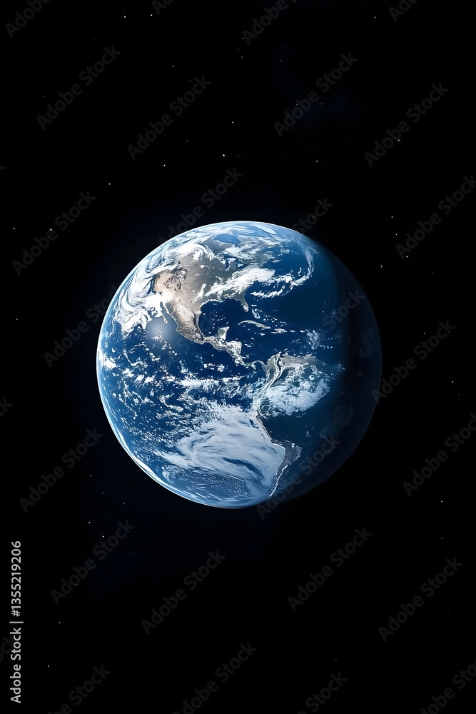 Obraz premium A breathtaking view of Earth from space, showcasing its vibrant blue and white hues against the darkness of the universe. Perfect for science, space, or environmental themes.