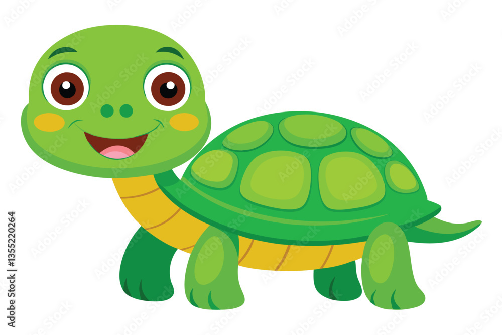 Cute Green Turtle Cartoon with Smiling Face and Spotted Shell Design Cute Green Turtle Cartoon with Smiling Face and Spotted Shell Design