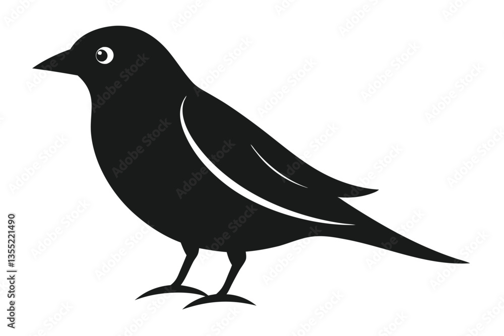 Elegant Silhouette of Bird Black Bird Standing Tall with Detailed Wing Markings Elegant Silhouette of Bird Black Bird Standing Tall with Detailed Wing Markings