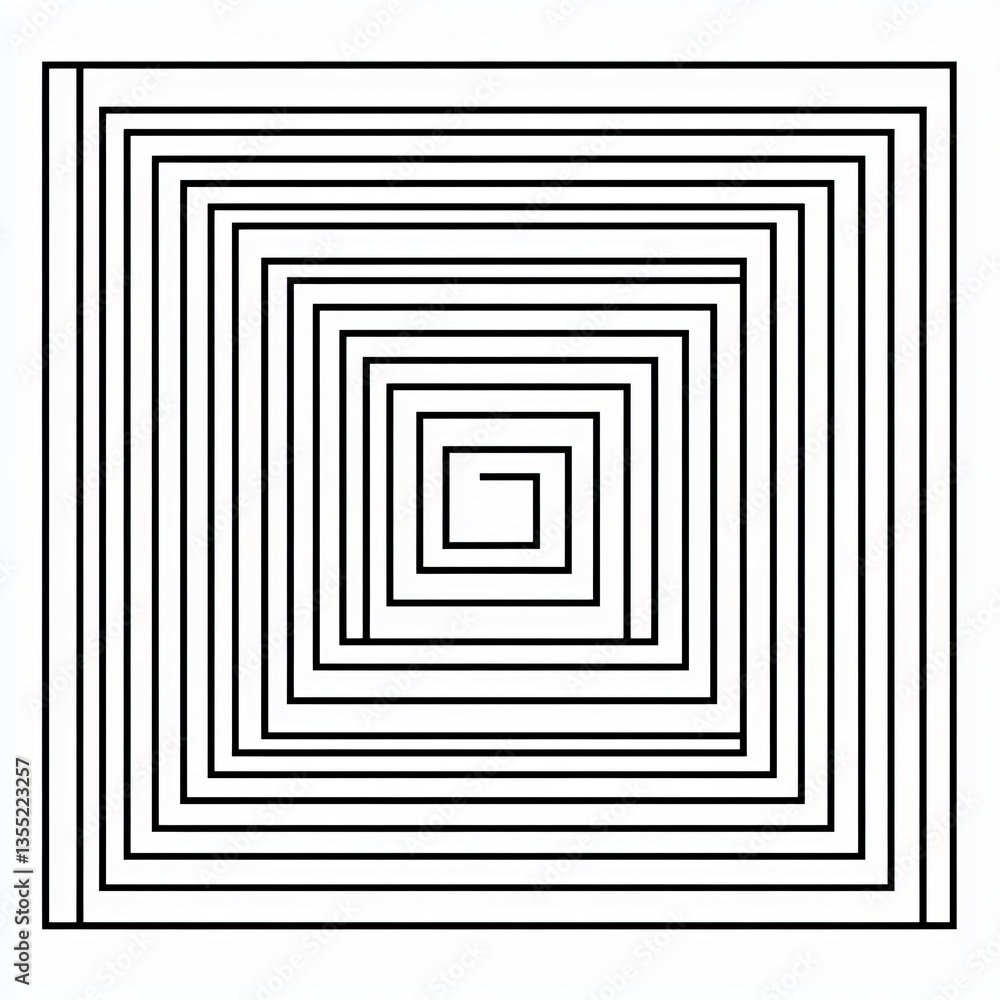 Black and white geometric spiral pattern with layered squares. Black and white geometric spiral pattern with layered squares.