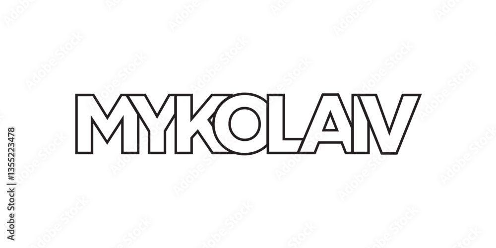 Mykolaiv in the Ukraine emblem. The design features a geometric style, vector illustration with bold typography in a modern font. The graphic slogan lettering. Mykolaiv in the Ukraine emblem. The design features a geometric style, vector illustration with bold typography in a modern font. The graphic slogan lettering.